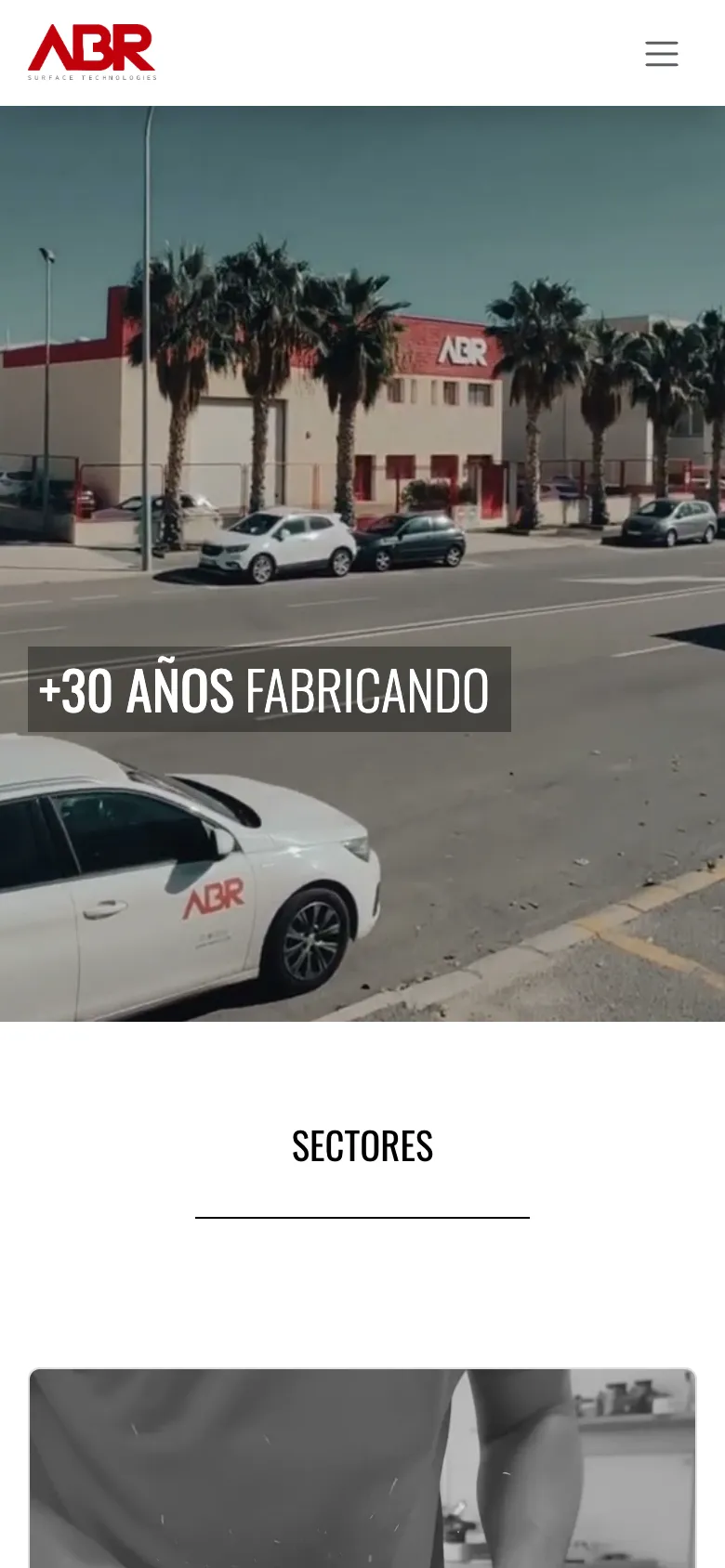 La web de ABR Surface Technologies en el móvil