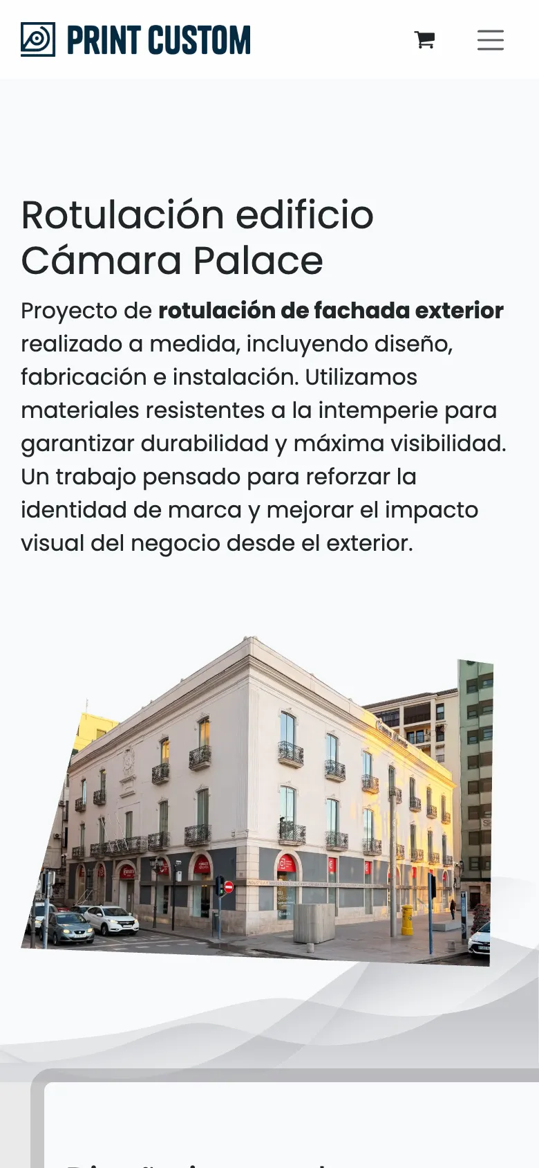 La web de Print Custom en el móvil