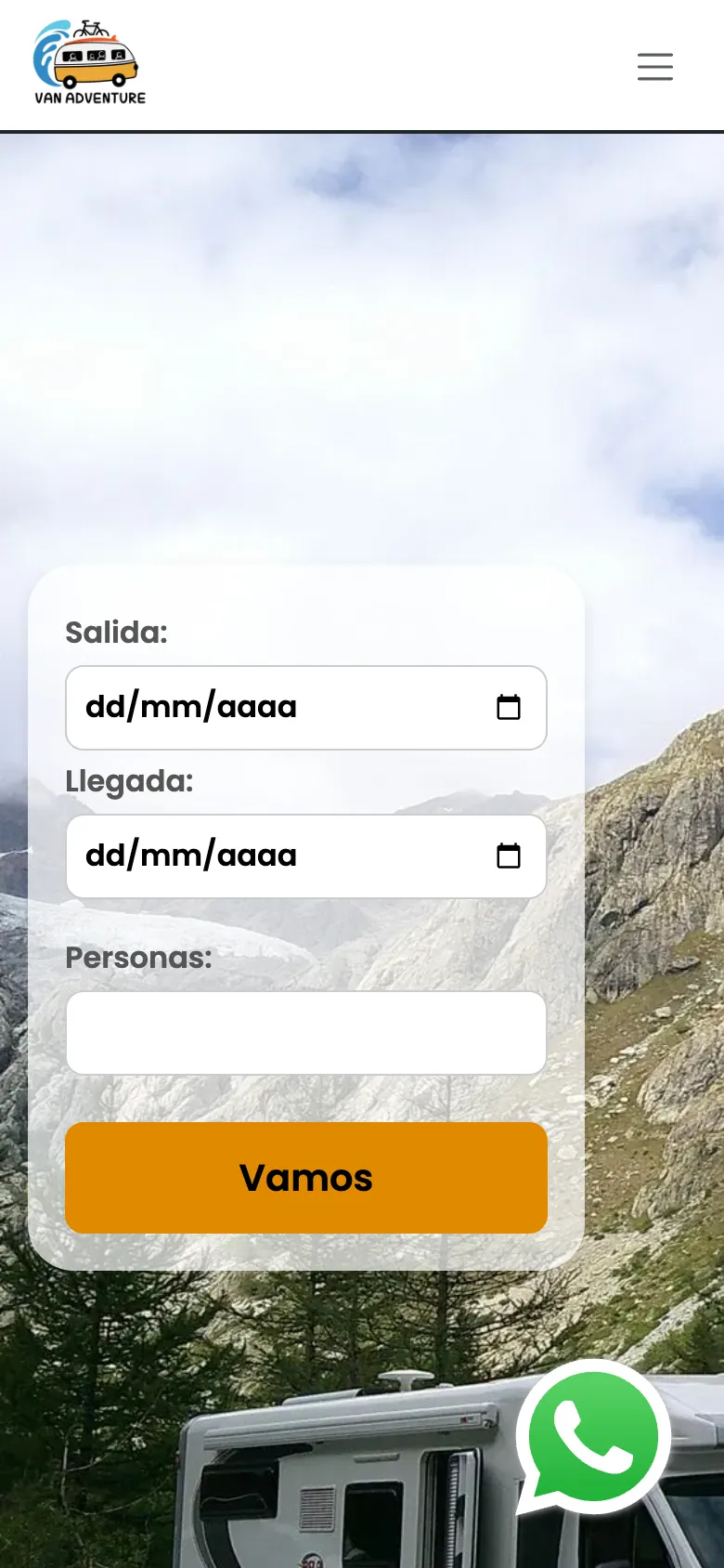 La web de VanAdventure en el móvil