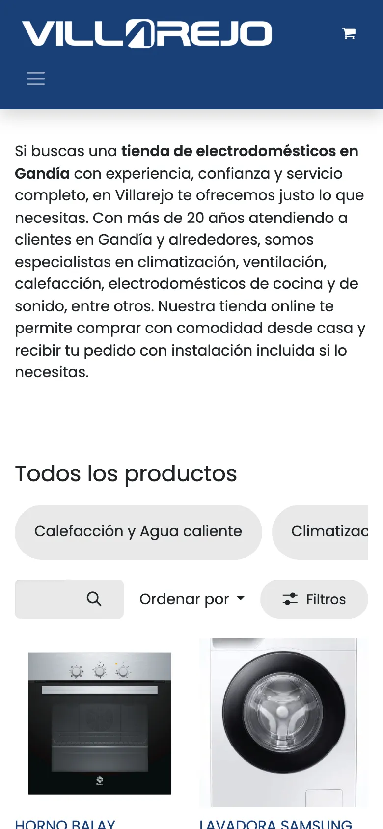 La web de Electrodomésticos Villarejo en el móvil